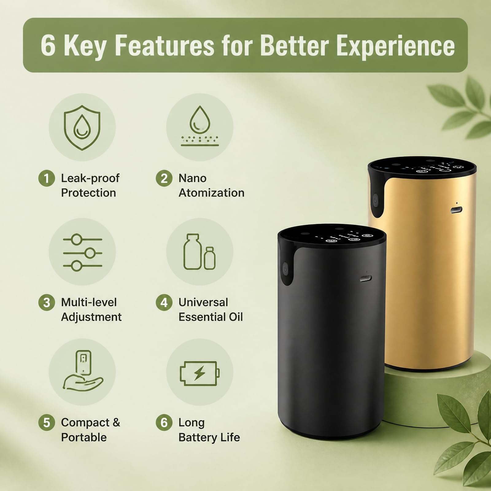 hKjPlvf Difusor Aceite Esencial Doble Boquilla Sin Agua Nebulizador Portatil Recargable 10ml Bateria 2000mAh 3 Modos Niebla Casa Oficina Coche Dormitorio Yoga SPA Regalo Darkbrown