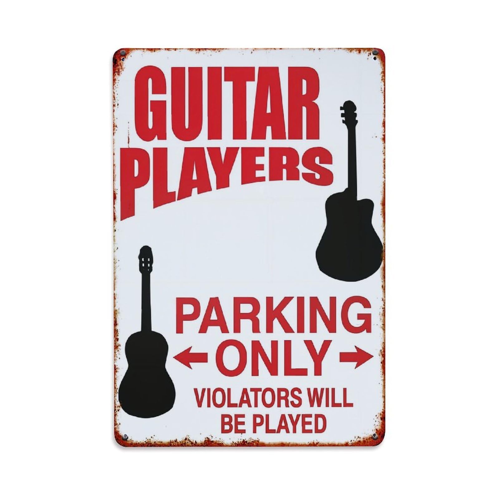 Jdyaojiesheng Vintage Guitar Players Parking Only Violators Will Be Played Tin Sign Retro Metal Wall Decor Metal Poster, Home Bar Garage Farmhouse Cafe Wall Art Decoration 8X12inches