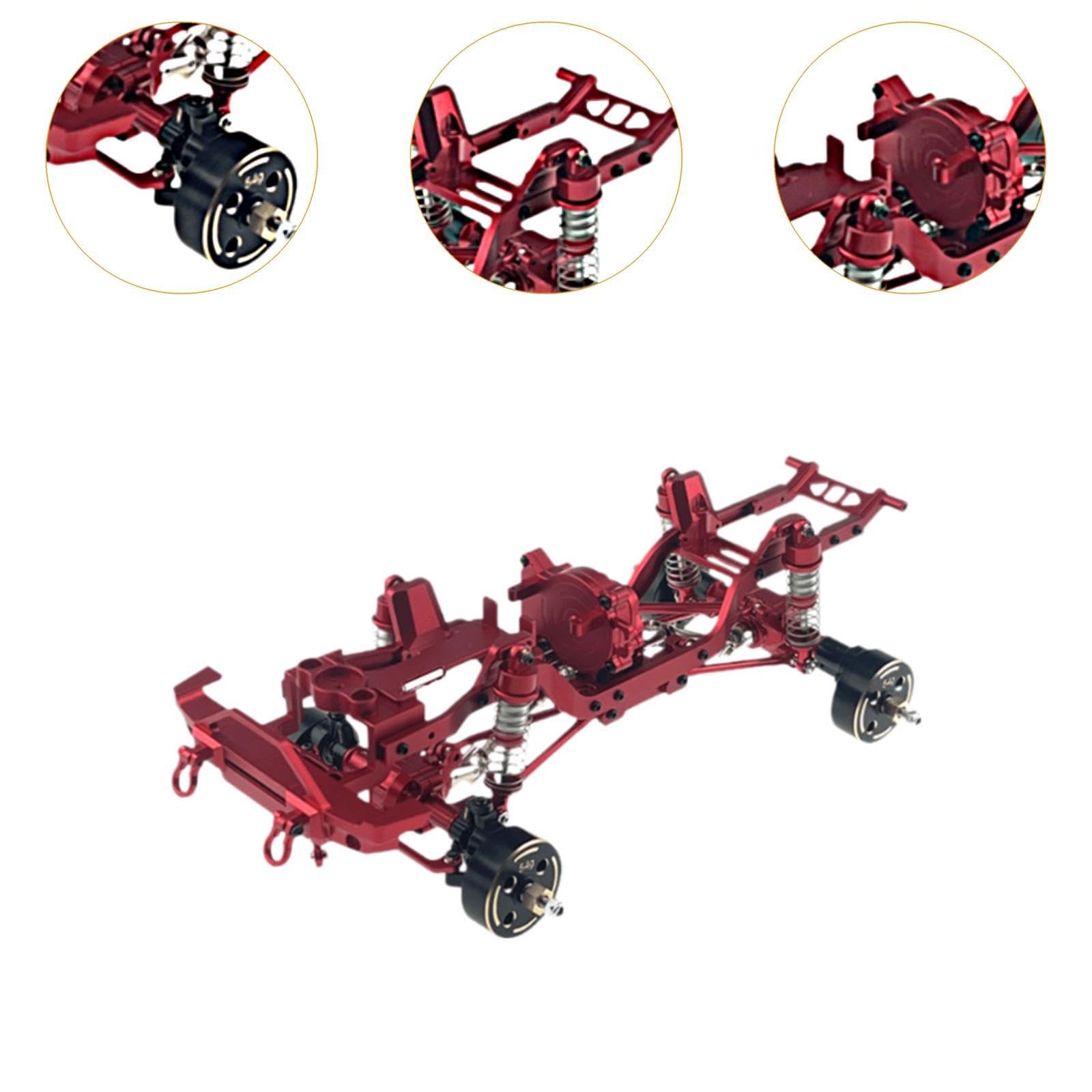 Chasis Metálico 1 18 Bastidor de Vehículo Estructura Chasis Soporte con Ruedas Mecanizado de Precisión y Conexiones Compatibilidad con, Rojo
