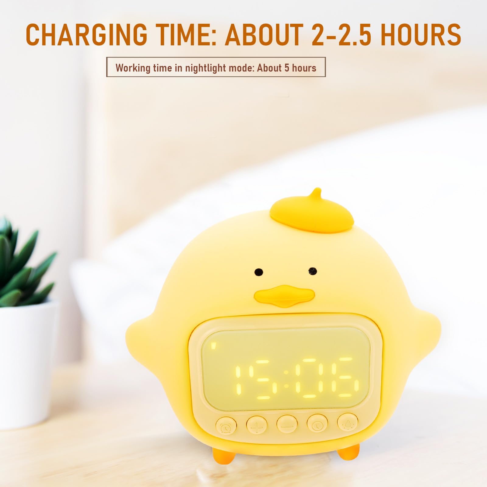 LALAFINA Veilleuse Multifonction LED Batterie 1500mah et Câble USB pour Garçon et Filles en Silicone Jaune Réveil Numérique et Mode Nuit, pour Chambre D'garçon et Filles ou Bars
