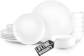 Zulay Kitchen Icon Porcelain Dinnerware Set, Service For 6 - Chip & Scratch Resistant White Plates And Bowls Sets - Microwave & Dishwasher Safe - White