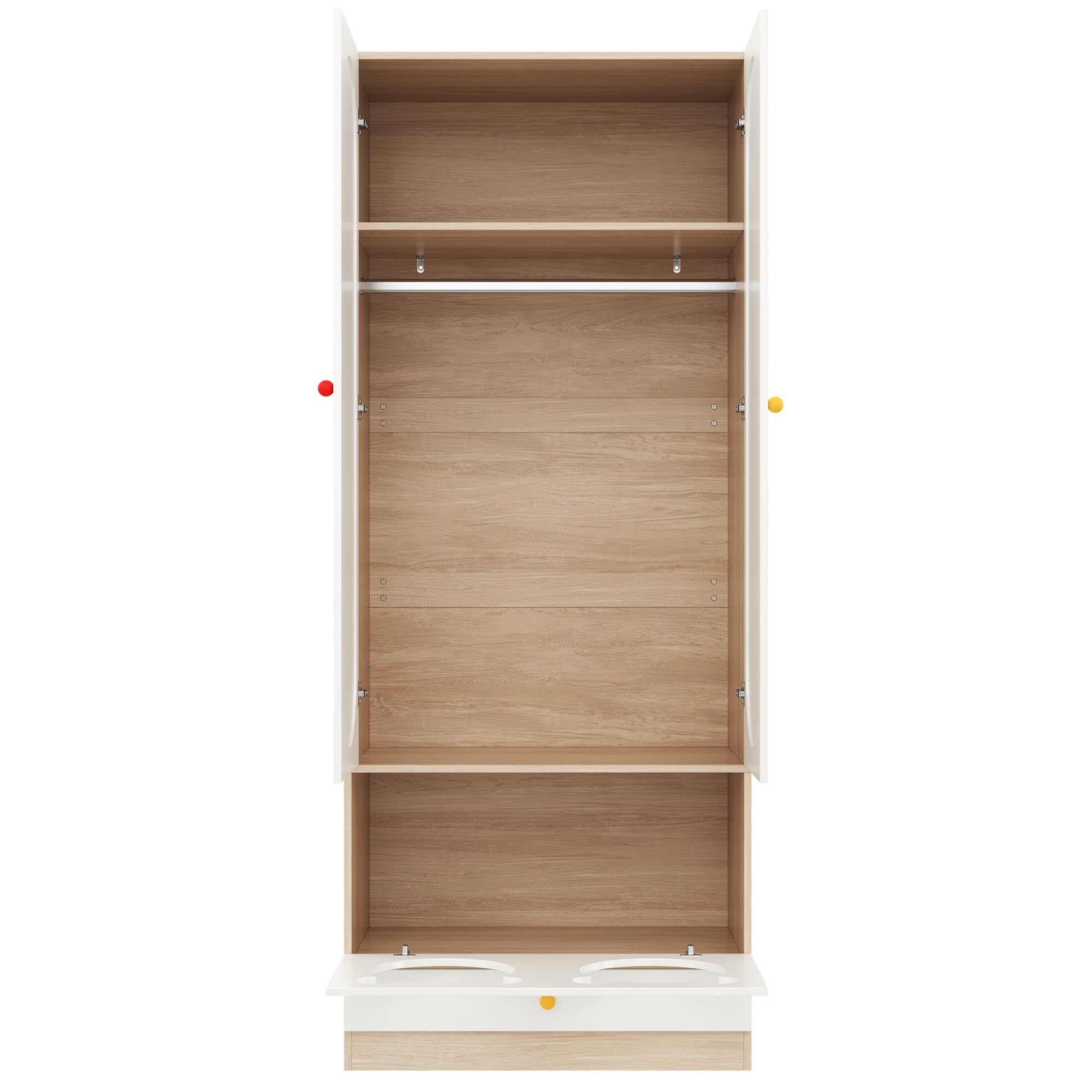 Kleiner Kleiderschrank mit Katzenbett & Kleiderstange – Kindergarderobe mit bunten Keramikgriffen, 80x50x200 cm – perfekt für Schlafzimmer, kindersichere Griffe & stabile Konstruktion