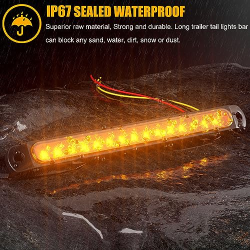 PSEQT 10" 15 LED Trailer Turn Tail Light Bar - Amber Sequential Signal Marker Assembly With Identification Clearance Strip - Waterproof for Wrangler, Golf Cart, Offroad Truck, RV, UTV, ATV