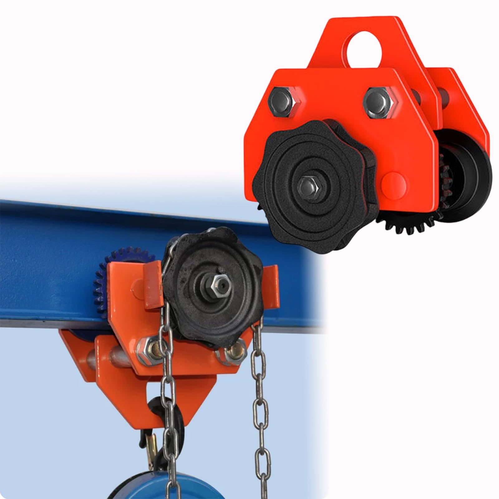 Carro manual de cadena para vigas en I y viga en H, ancho de brida ajustable, equipo de elevación de grúa de garaje resistente para uso industrial y de taller
