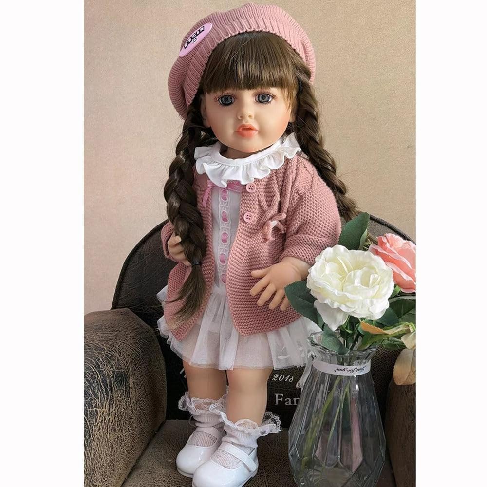 OOTLO Realistic Silicone Body Reborn Baby Doll Big Size,Realistic Looking Reborn Baby Doll with Long Hairs,Cloth, Feeding Toy,Size 22inch (Multi Colour)
