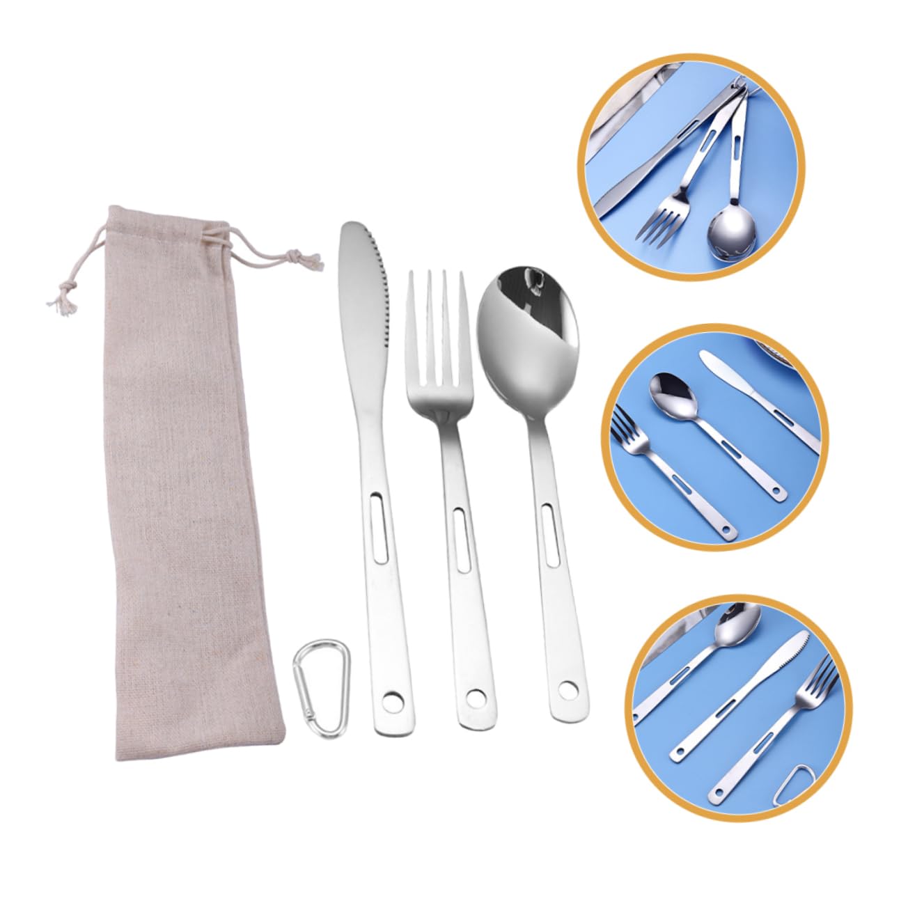 1set Posate Acciaio Inossidabile Per Campeggio Utensili Da Tavola Compatti Per Picnic e Attività All Aperto Design Salvaspazio