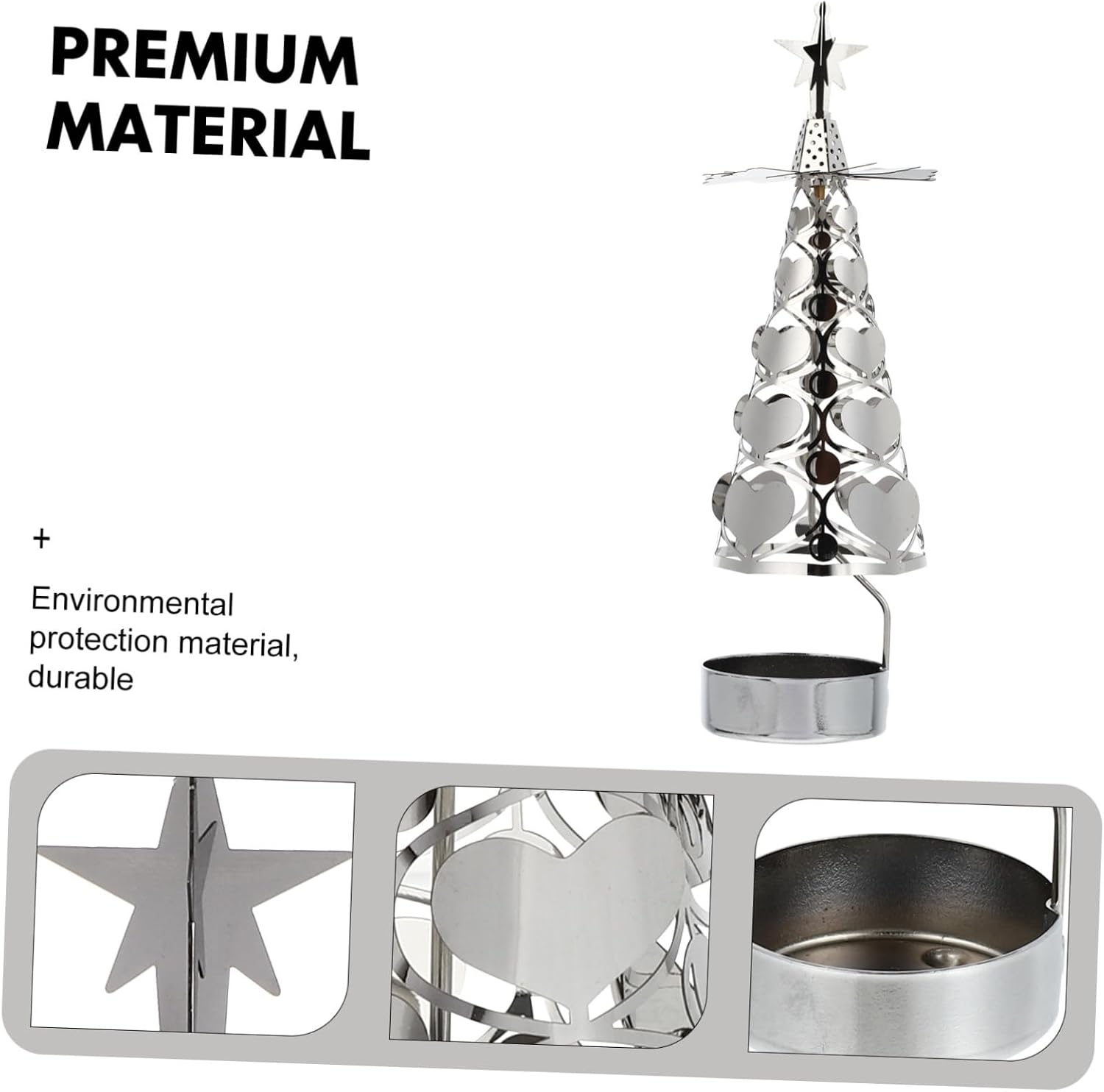 Levemolo 1pc Xmas Tree Shape Rotatable Candle Holder Silver Decorative Candle Stand for Christmas Table Centerpiece Unique Design for Holiday Decor for Creating Warm Atmosphere