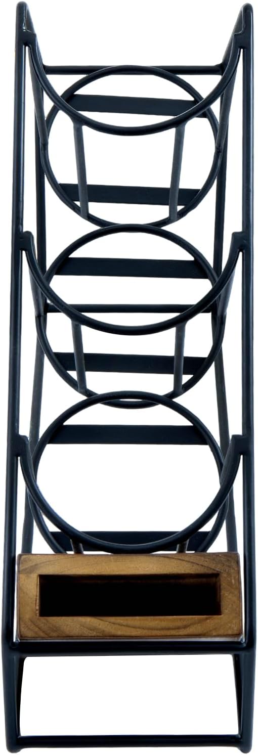 MyGift Industrial Matte Black Metal Wire & Acacia Wood Countertop Disposable Coffee Cup Organizer – Holder Rack for Cups, Lids, Straws, and Stirrers
