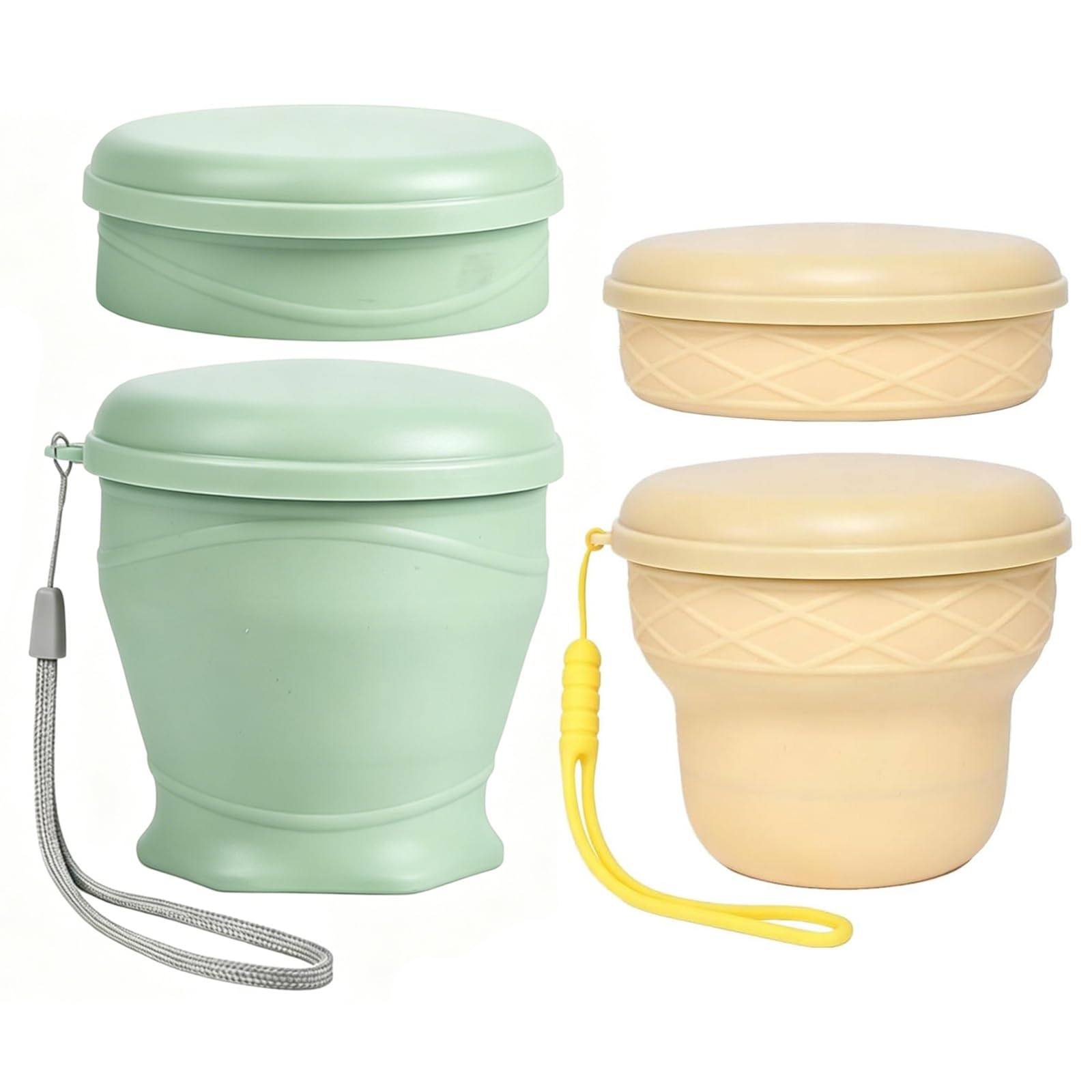 Collapsible Silicone Travel Mug with Dustproof Lid, BPA-Free, Portable, Reusable for Camping, Picnic, Travel, Office, Silicone Foldable Cup (Green + Beige, 200 ml + 260 ml) — image 1