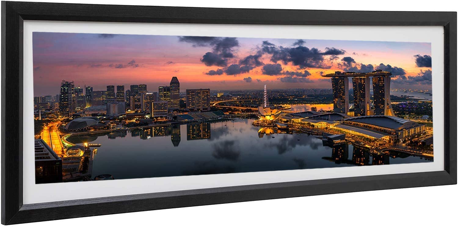 36"x16" Black Panoramic Picture Frame Wide Panoramic Thin Photo Frame with MDF Wood & Clear HD Perspex