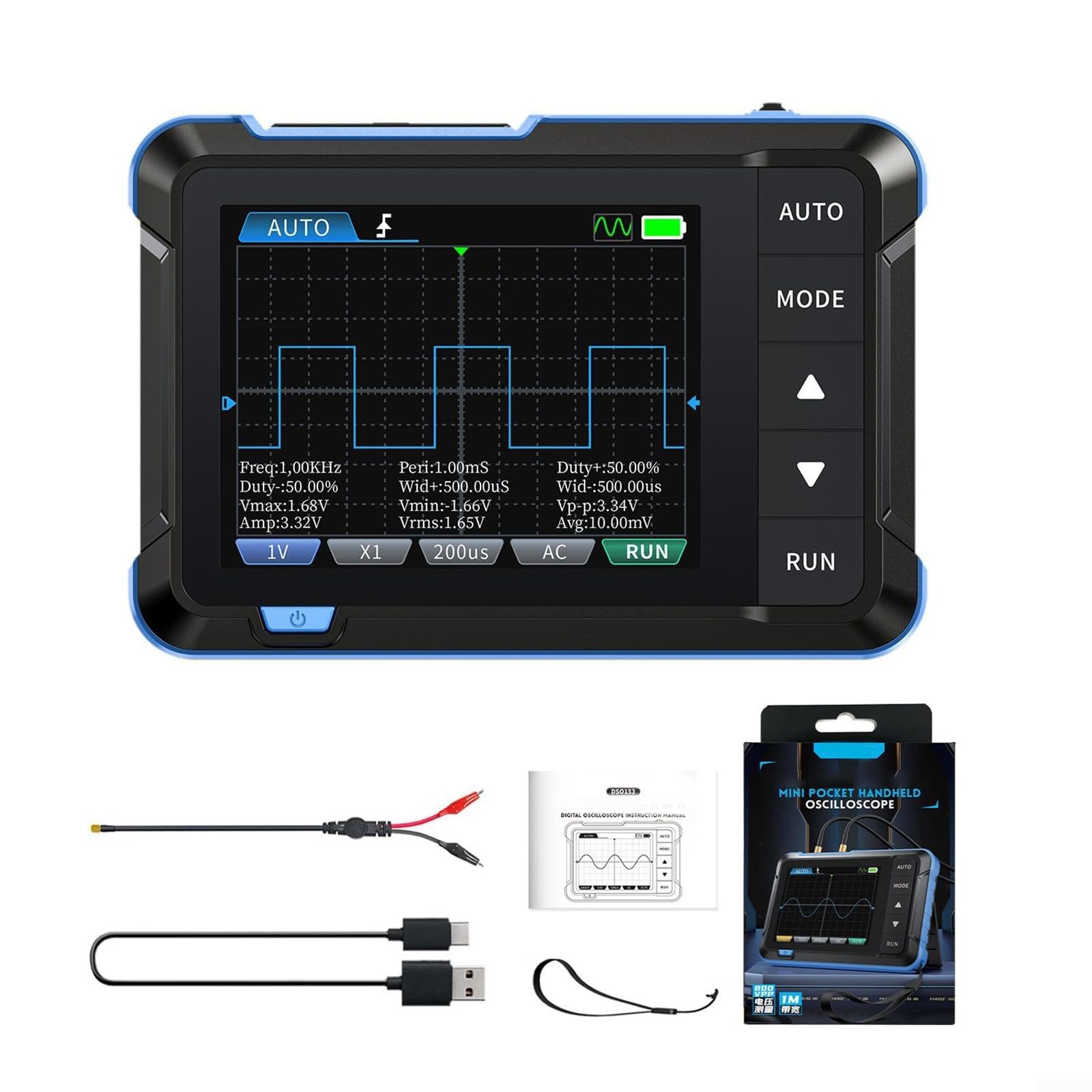 Oscilloscope numérique 5 MSa/s à haute précision et batterie type C