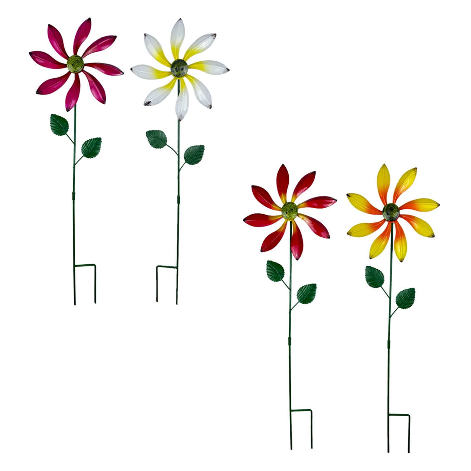 4pcs Windmill Rotating Sunflower Wind Spinner Stake Standing Lawns Flower Pinwheel Outdoor Party Garden Yard Picnic Decoration Flower Iron Windmill Stake