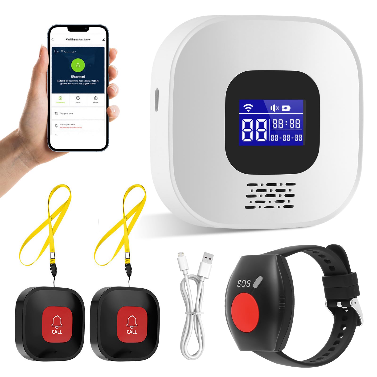Botón de llamada de emergencia para personas mayores, pulsera WiFi para emergencias domésticas para personas mayores, llamada de emergencia para familiares, botón de alarma móvil, pulsera de