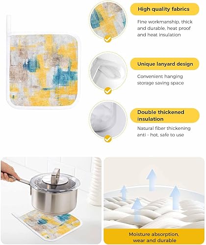 Miniatura 2 de 2 Packs Abstract Orange Pot Holders Sets for Kitchen,Oven Pan Plate Bowl Pads Heat Proof Mat with Hanging Loop,Terry Cloth Potholders Soft Grip for