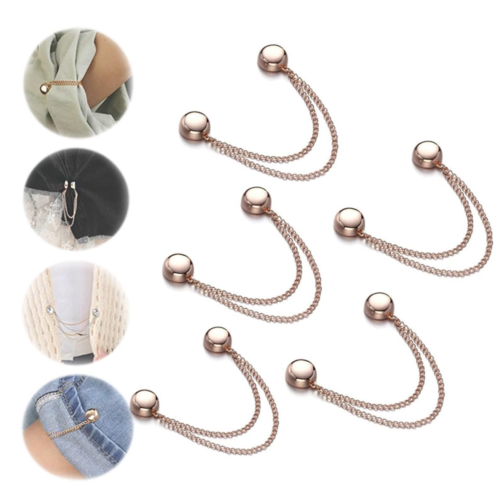 OTEB Multi-Function Magnetic Clothing Clips, Multifunctional Long Chain Shawl Sweater Round Magnetic Snap, Multifunctional Scarf Buckle Wrist Tie Snap, Shirt sleeve shortening button(5pcs Rose Gold)