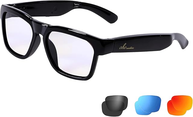 OhO Bluetooth Sunglasses,Voice Control and Open Ear Style Smart Glasses to Listen Music and Calls,UV400 Polarized Lens