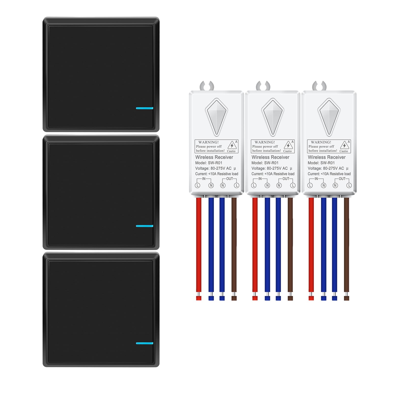 NineLeaf Funkschalter und Empfänger Set 230V,schwarz Funk Lichtschalter ohne Verkabelung,400m Reichweite,IP66 wasserdicht für Bad,Küche,Garten & Außenbeleuchtung,10A/1000W,3PK