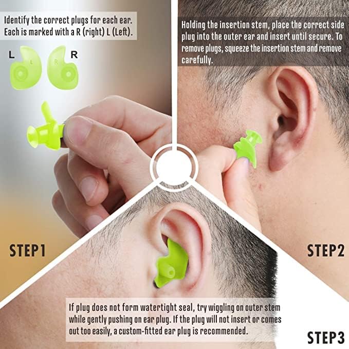 Image of Silicone Earplugs for Swimming Bathing and Sleeping, Professional Noise Reduction Reusable Swim Earplugs for Adult Swimmers Children Diving (2 Pair) (Black-Green)