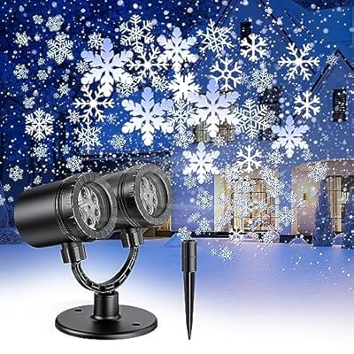 Christmas Snowflake Projector Lights Outdoor, Double Head Snowfall Led Lights Waterproof, Landscape Decorative Lighting Projection Lamp for Xmas Holiday Wedding Indoor Garden Patio Party Decoration