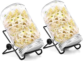 Zestaw do kiełkowania nasion 2 słoiki do kiełkowania Mason z pokrywkami sitkowymi ze stali nierdzewnej, stojaki, zestaw do kiełkowania własnych mikrozielonych kiełków lucerny