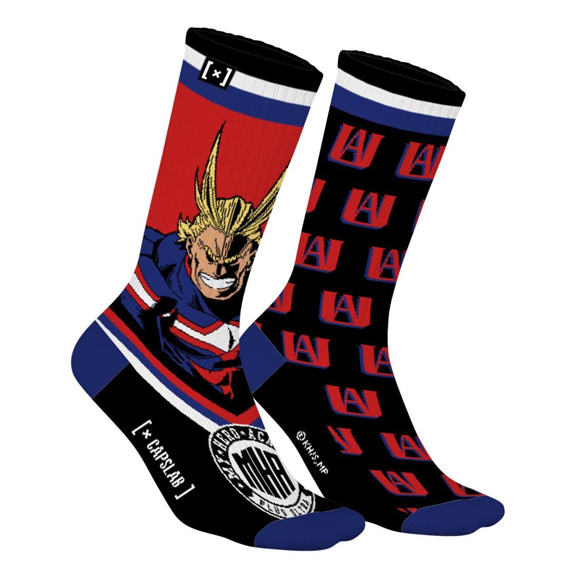 My Hero Academia Men's Cotton Socks, 1 Pair of Novelty Socks All Might, Black, 43-46