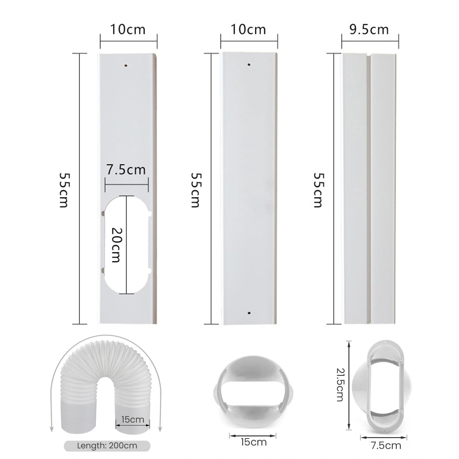 Kit de ventilación portátil para ventana de CA, sello universal ajustable de 55 a 160 cm, manguera de escape de 15 cm para ventanas horizontales y verticales
