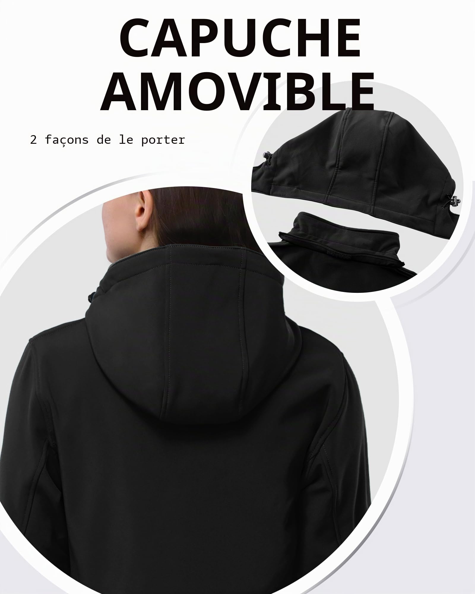 Outdoor Ventures Veste softshell longue pour femme avec capuche doublée en polaire coupe-vent imperméable