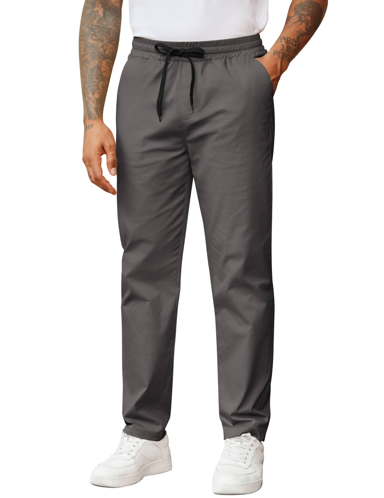 COOFANDY Mens Casual Pants Drawstring Elastic Waist Chino Pants Straight Leg Slacks Cotton Twill Trousers with Pockets