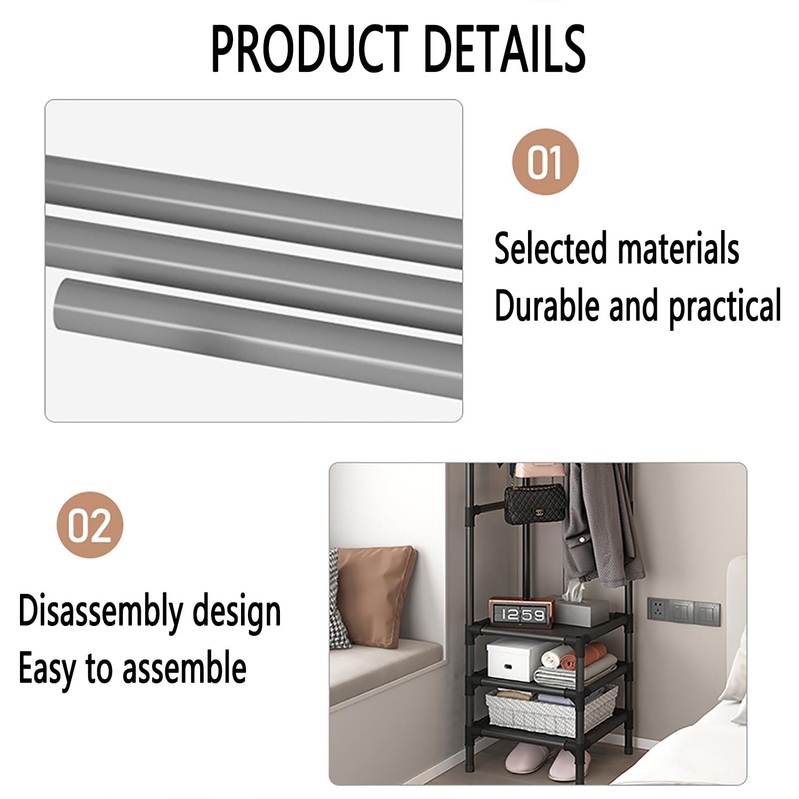 YMYNY Appendiabiti da Parete, Mobile da Ingresso, Alto 180CM Attaccapanni da Terra, Attaccapanni Muro Scaffale, per camera da letto, soggiorno, Stile Industriale, Marrone Rustico HGR003H