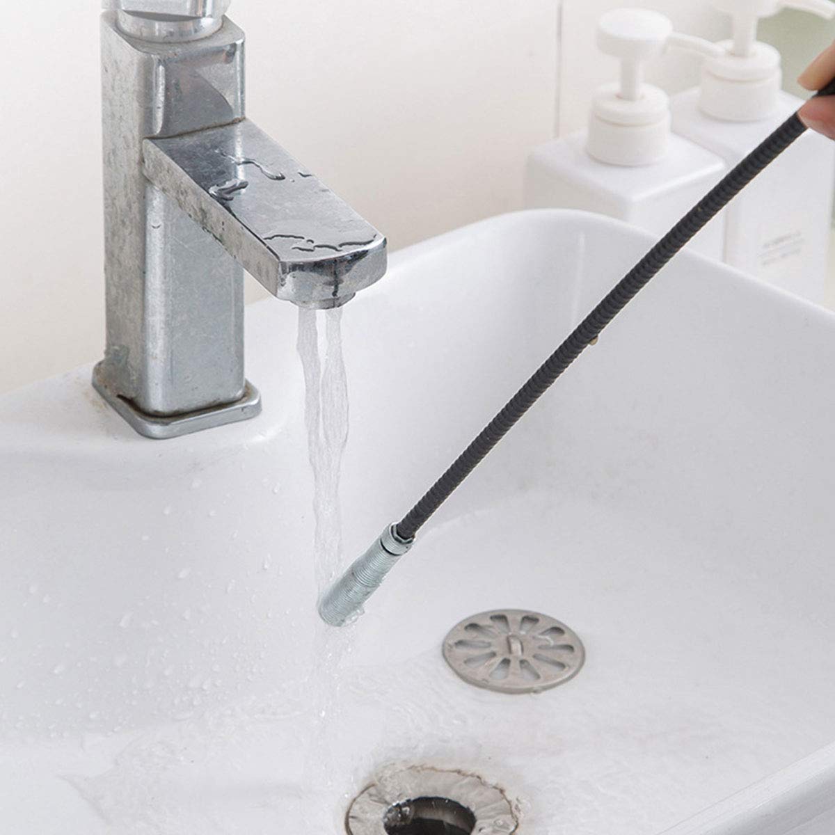 Pinza con griffe flessibile Strumento per la pulizia dei tubi Strumento di presa (sistema a pressione con molla) 4 griffe Strumento multifunzione per lo scarico della cucina, del bagno - 90 cm 1 pezzo