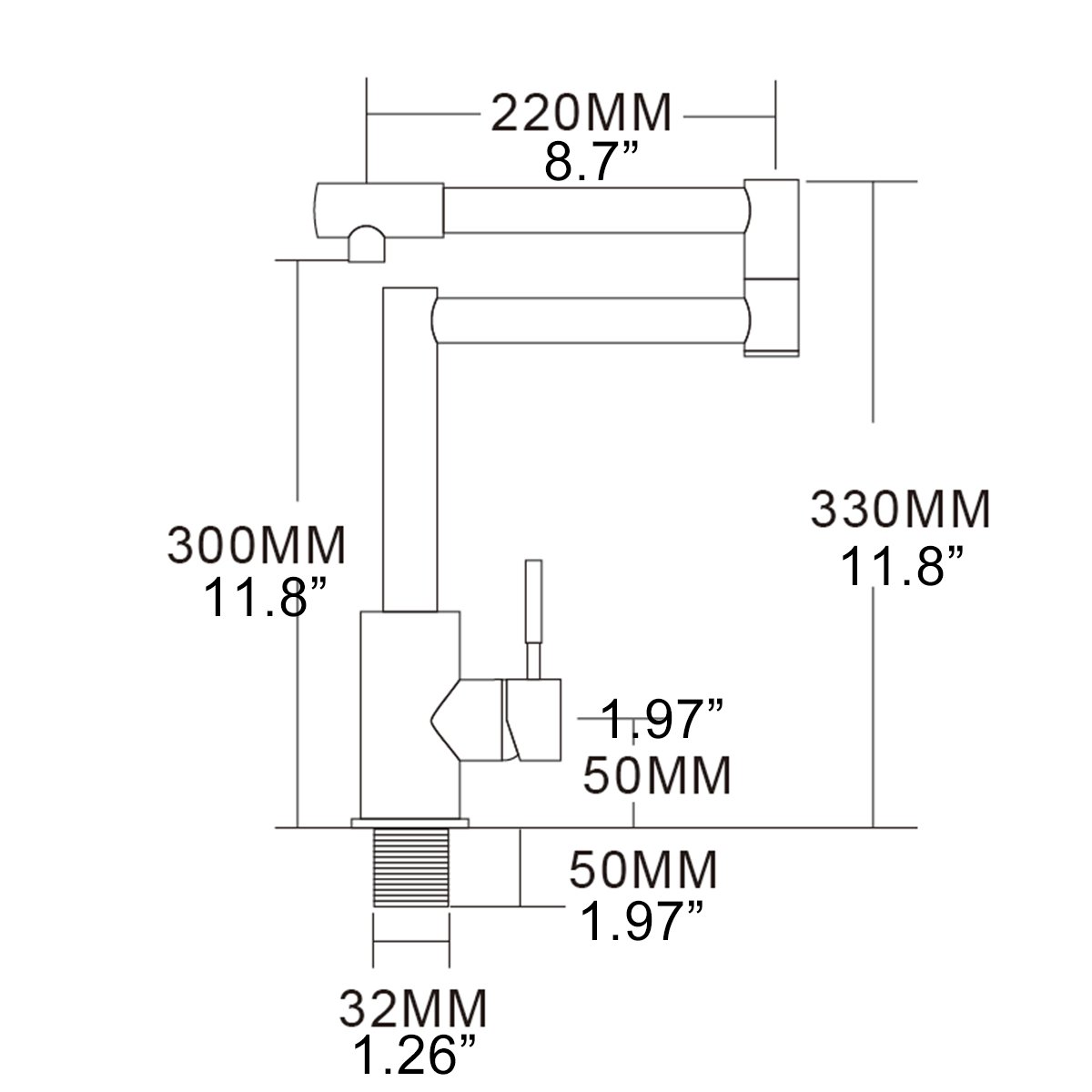 CIENCIA SUS304 stainless steel.Mounting hardware, G1/2" hot & cold 60cm water hoses. 360 degree rotating nozzle for the kitchen faucet SNA157