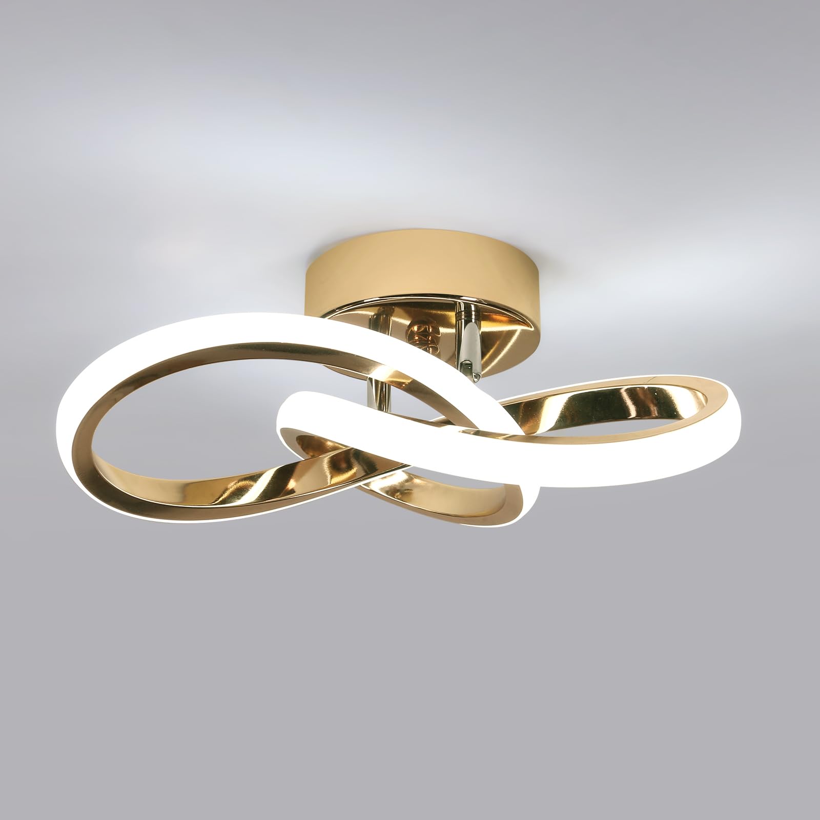 Comely Moderne LED Deckenleuchte, 22W Kreative Deckenlampe in Blumenform, 6500K Kaltweiß Acryl Deckenbeleuchtung für Wohnzimmer Schlafzimmer Küche, Gold