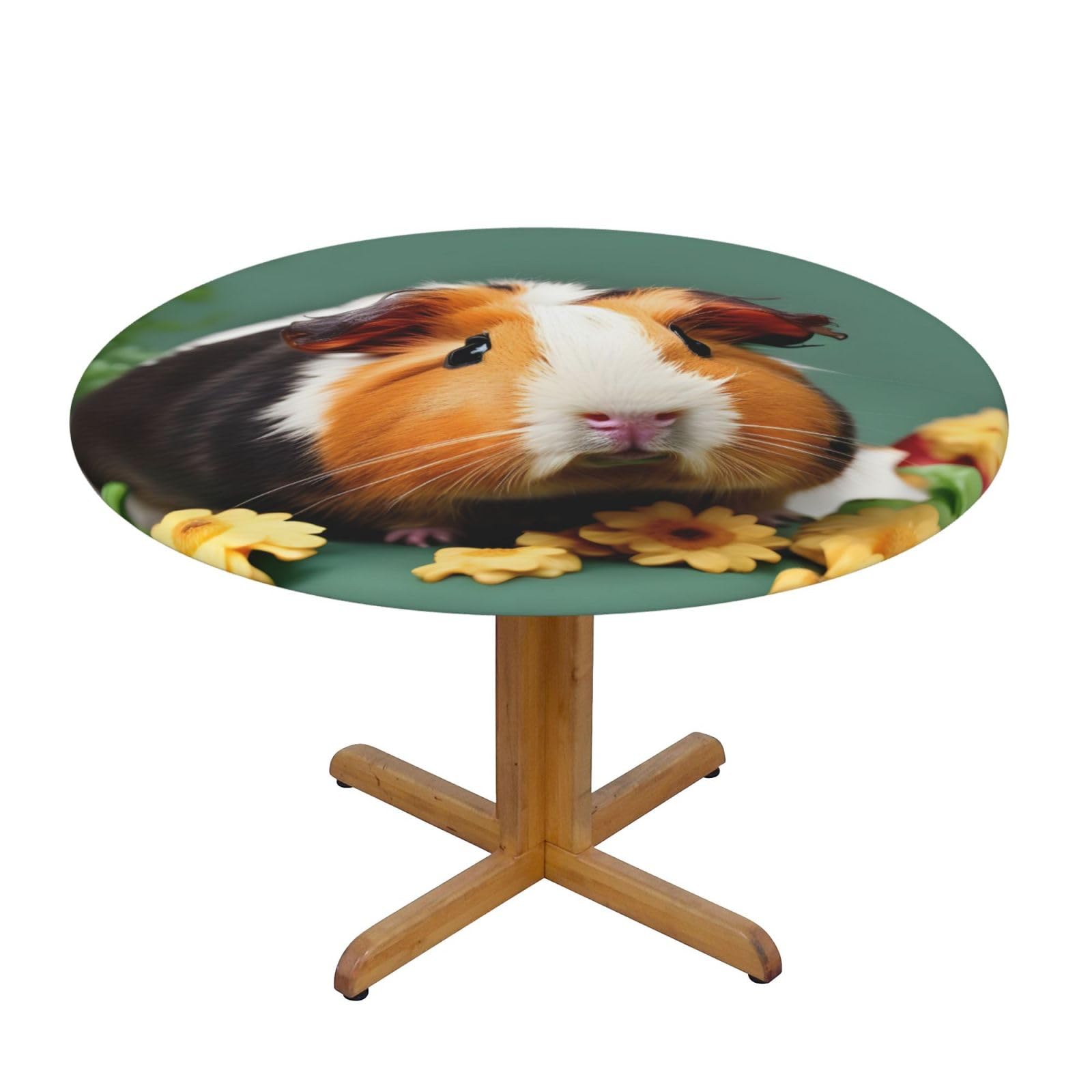 Flower Guinea Pig Print Round Tablecloth Waterproof Table Cover Wipe Clean Washable Table Protector For Dining Room