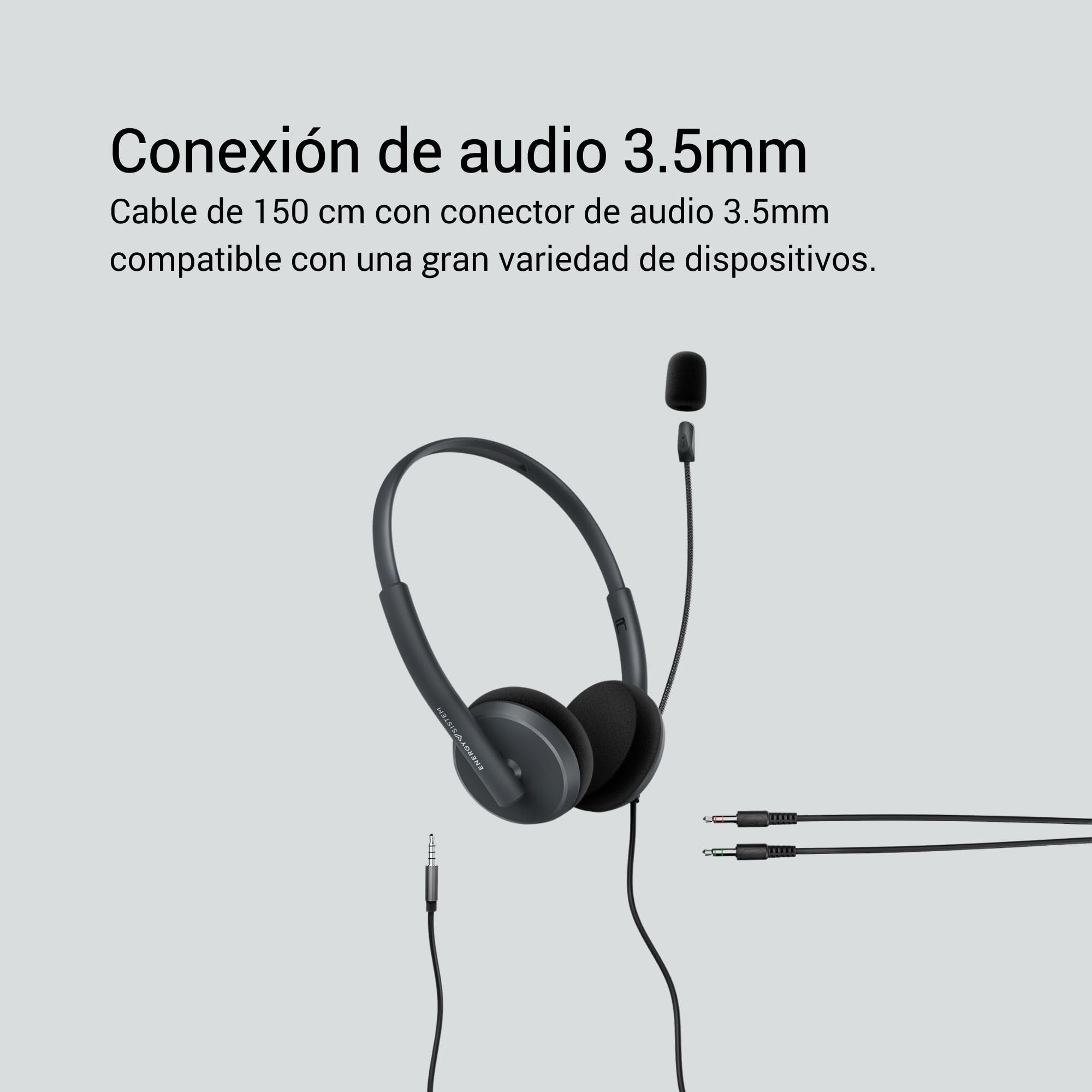 Energy Sistem Headset Office 2 Anthracite (Auricular On-Ear, Compatible con PC/Mac/Smartphone, Conector 3.5 mm, micrófono con Brazo retráctil), Negro (Paquete de 4)