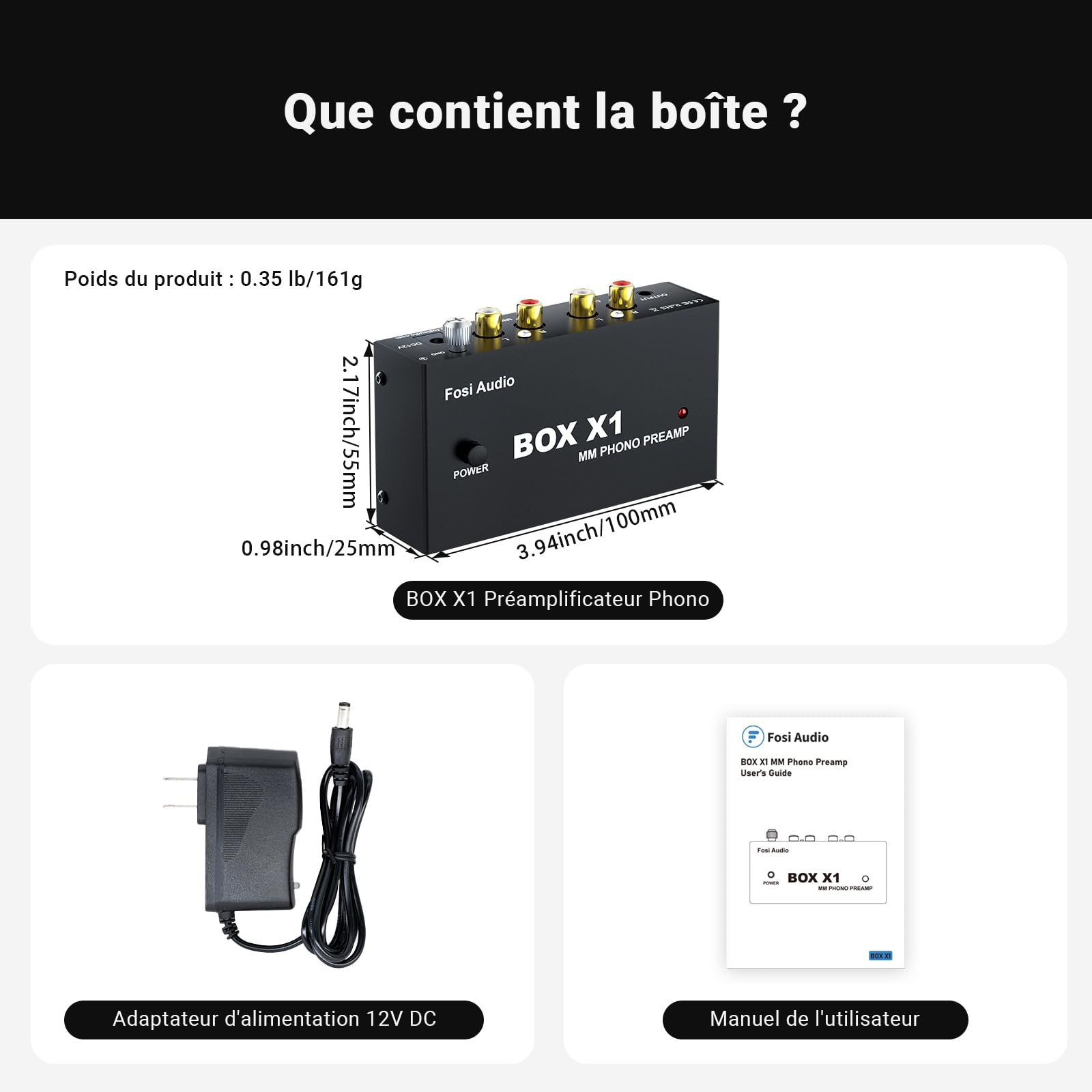 Fosi Audio BOX X1 Préamplificateur Phono, Mini MM Préampli à Très Faible Bruit Préamp Hifi avec Sortie RCA/TRS, Poteau Mise à la Terre et Alimentation 12 V CC