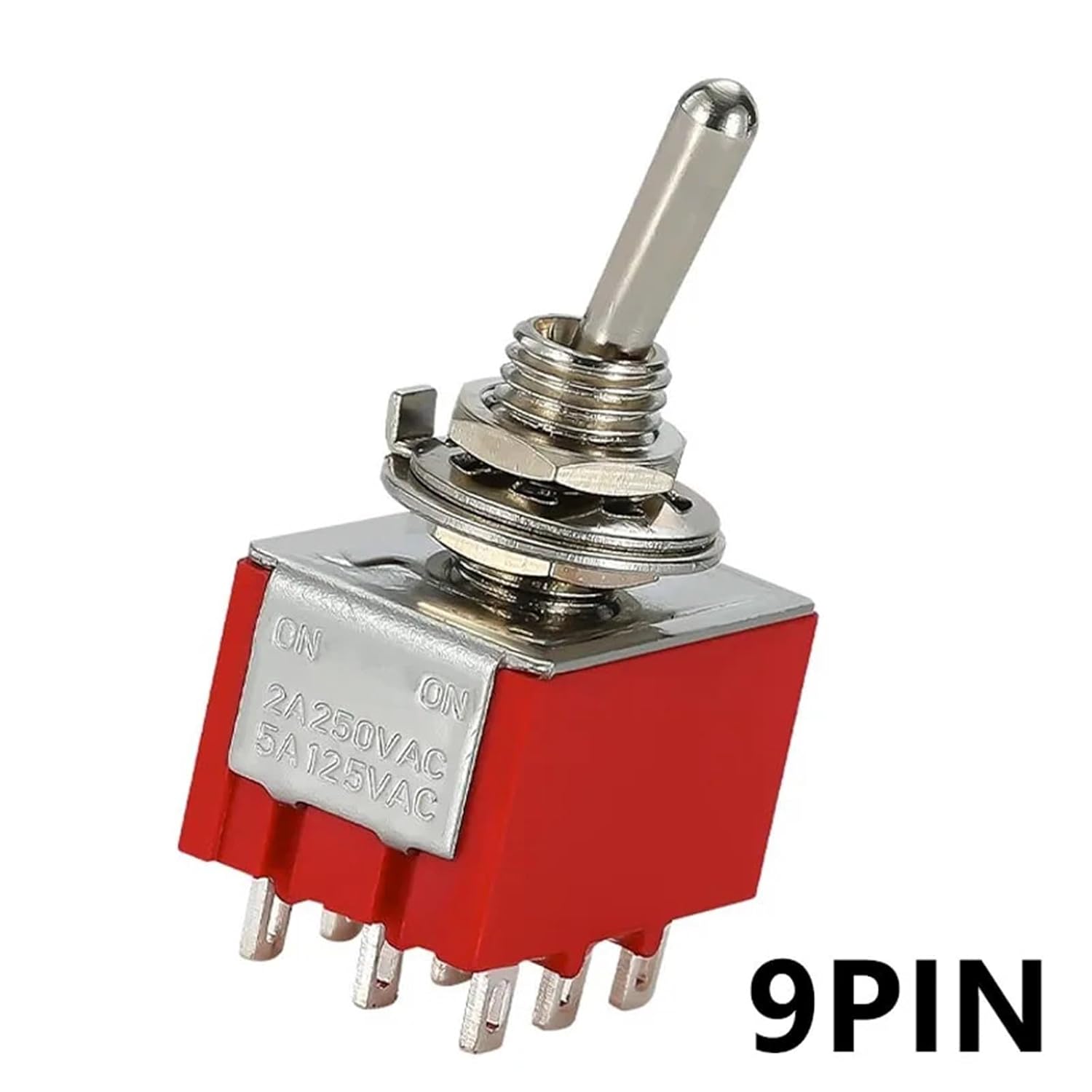 9Pin Toggle Switches Red,2/3 Position DPDT 6A/125V-3A/250V AC MTS-302 Push Button 1/4Pcs(MTS-302 ON-Off,4PCS)