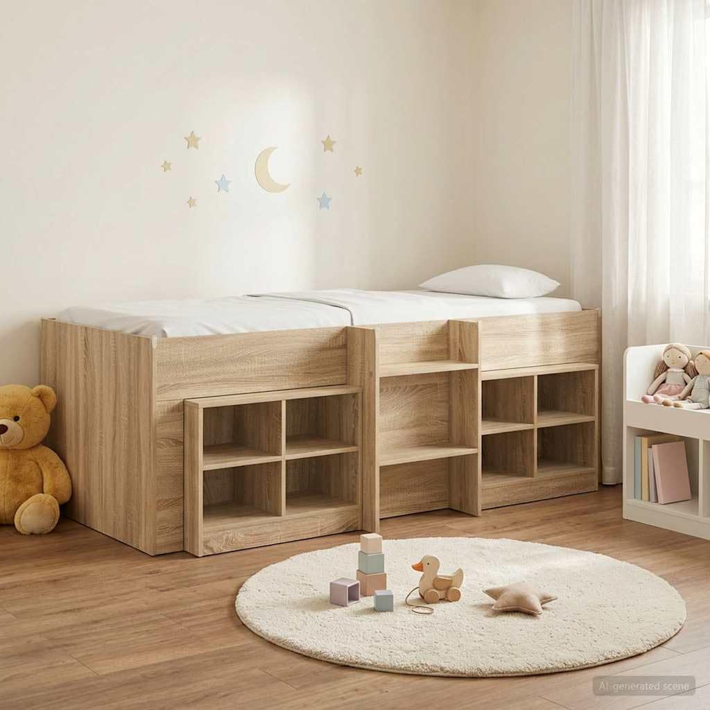 Loft sonoma dębowe łóżko z meblami, 3-częściowy