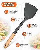 Vista 4 de Silicone Cooking Utensils Set, Perfectly Angled for Frying, Mixing,Serving,Draining,Turning and Stirring, BPA-Free Matte Silicone, Wood Handles