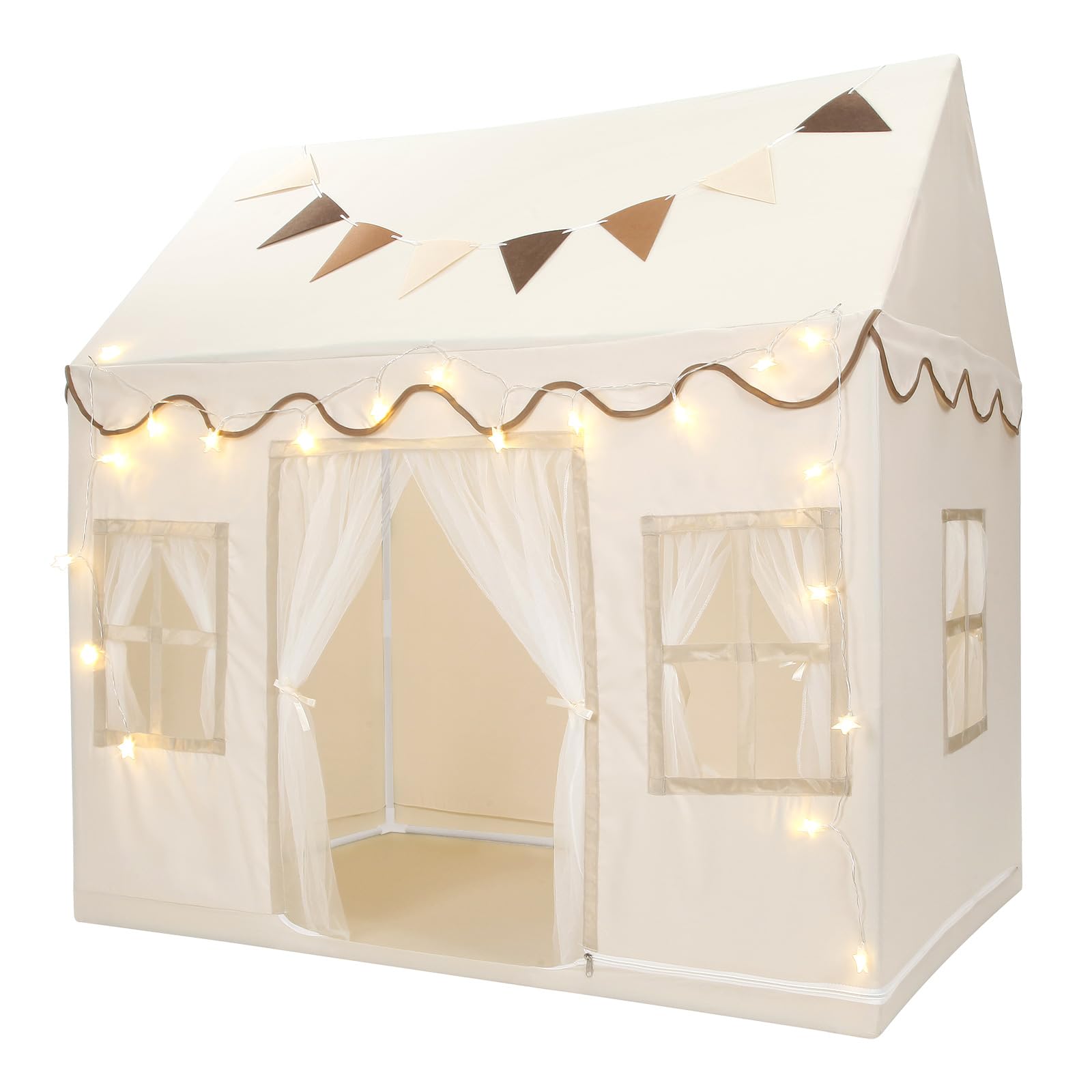 Tienda de campaña para niños, casa de juegos grande con cuerda de estrella, bandera, lavable a máquina, tienda de campaña para interiores y exteriores para niños, niñas y niños de 3 años en