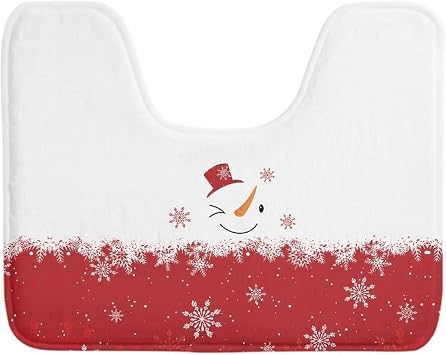 Christmas Snowman U-Shaped Contoured Toilet Bathroom Rugs, Non-Slip Toilet Rugs Bath Mats Contour Bath Rugs for Toilet