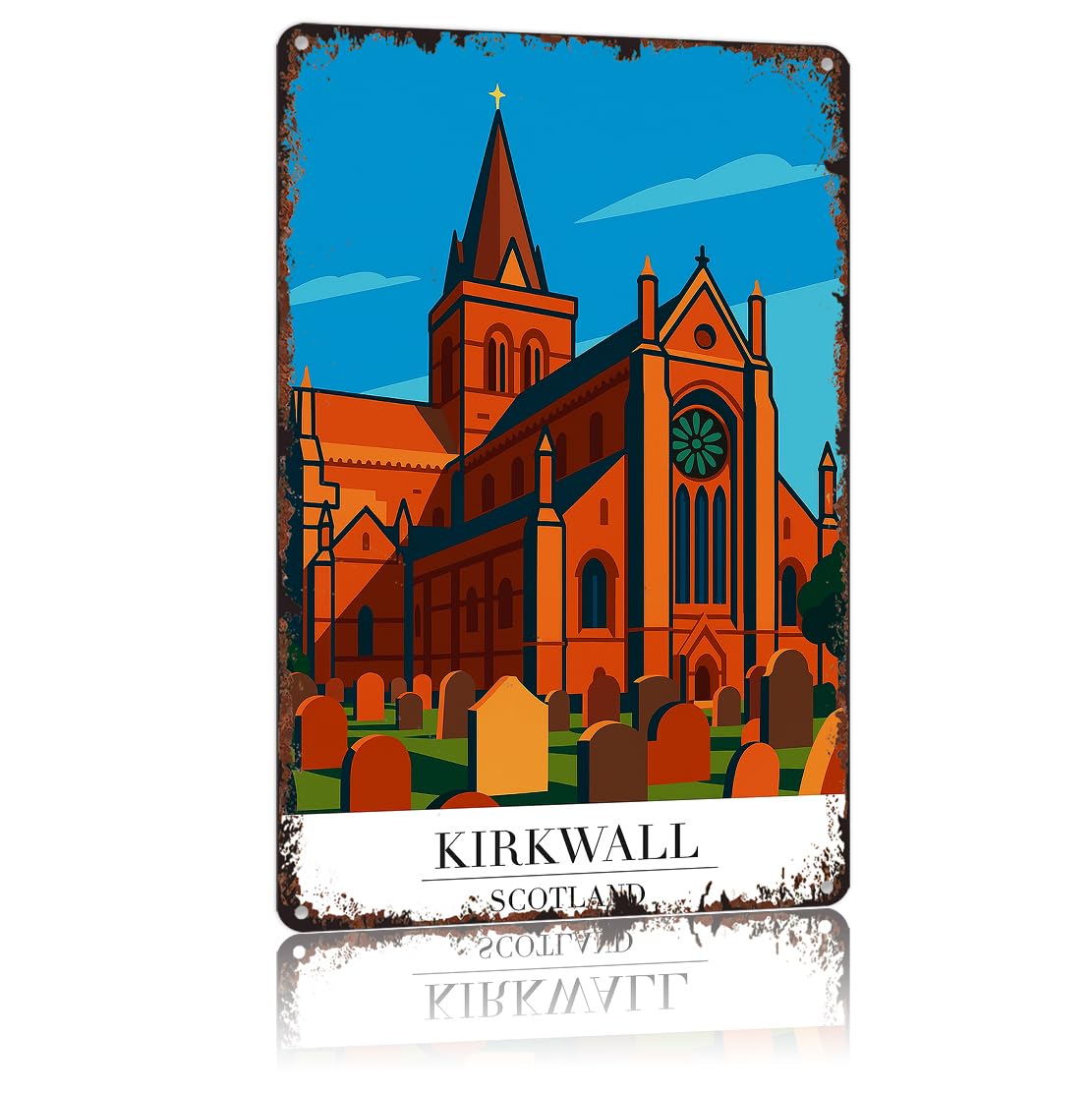 peiyeety Vintage Tin Sign Kirkwall Scotland Poster Funny Metal Sign Aluminum 8x12inch For Bathroom Bedroom Living Room Wall Decor
