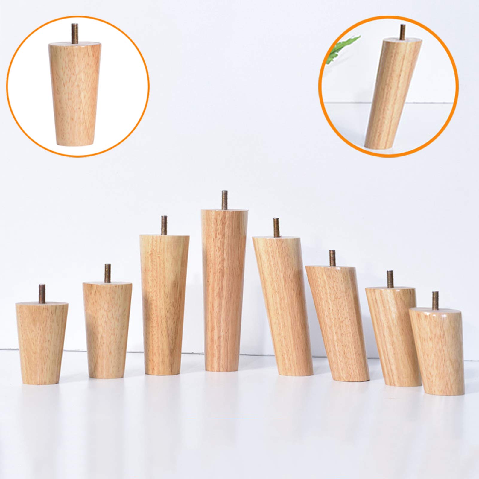 Set di 4 Gambe per Tavolo Piedini per Mobili in Legno Massello Piedini di Supporto Sostitutivi per Divani Gambe per Divani Piedini per Armadietti per Letto Divano Sedia (Obliquo 50 cm / 19,7 Pollici)