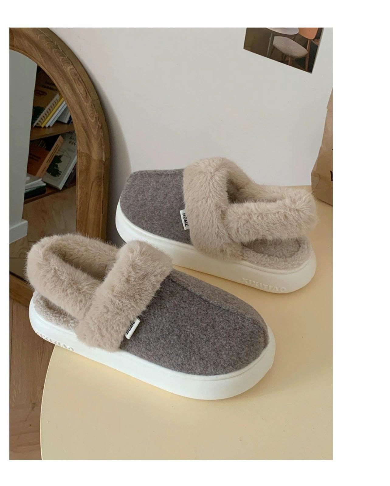 Pantofole Coppia Peluche Casual Moda Esterna Indossare Scarpe Di Confinamento Calde Pannelli Di Cotone Inverno Per Uomini E Donne-grigio Scuro-36-37