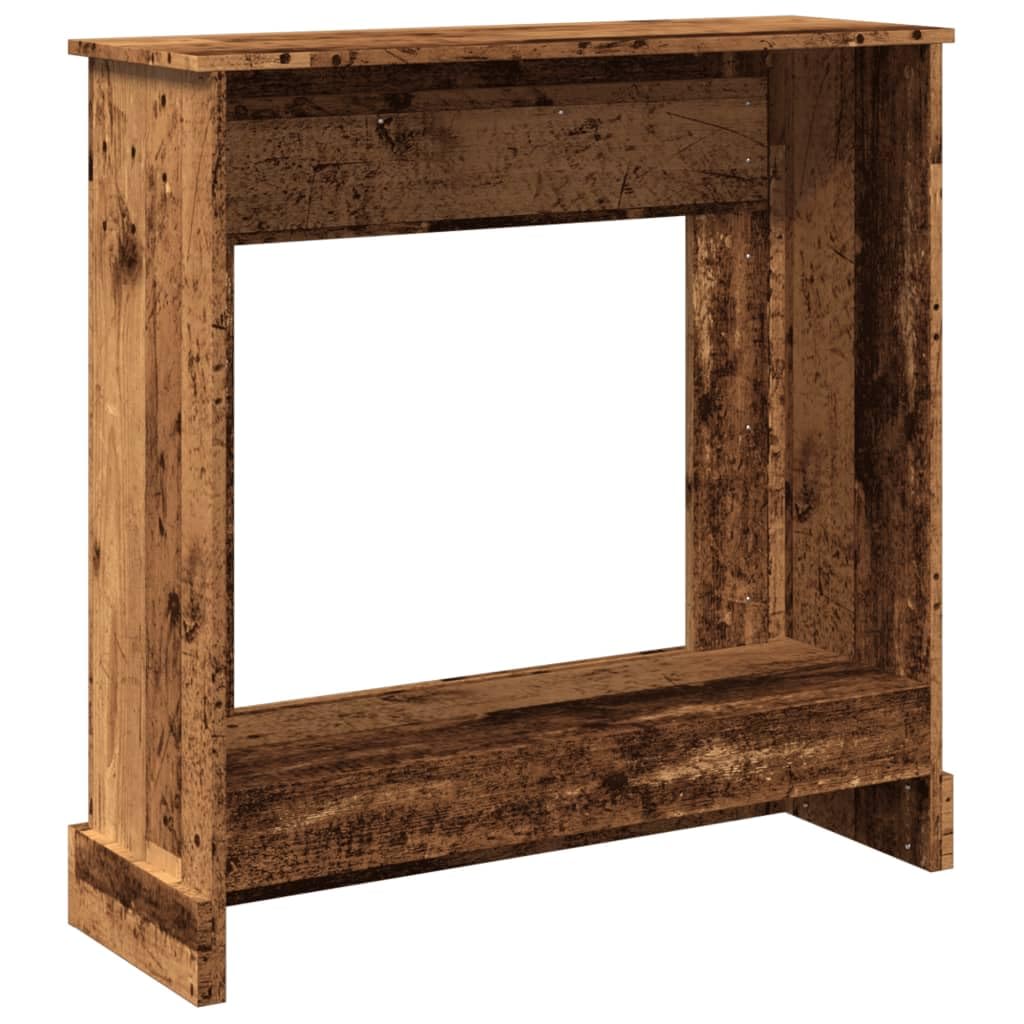 Cornice per Camino, Design Rustico con Ripiano Funzionale 90x30x90 cm in Truciolato Legno Antico, Cornice Esterna 84x28,5x78,5 cm e Interna 57x25,5x48,5 cm, Supporto per Fiamma LED per Soggiorno