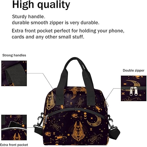 Miniatura 5 de Lonchera de arte egipcio para mujer, con constelación de luna, aislada, para oficina, reutilizable, con correa ajustable para el trabajo, para
