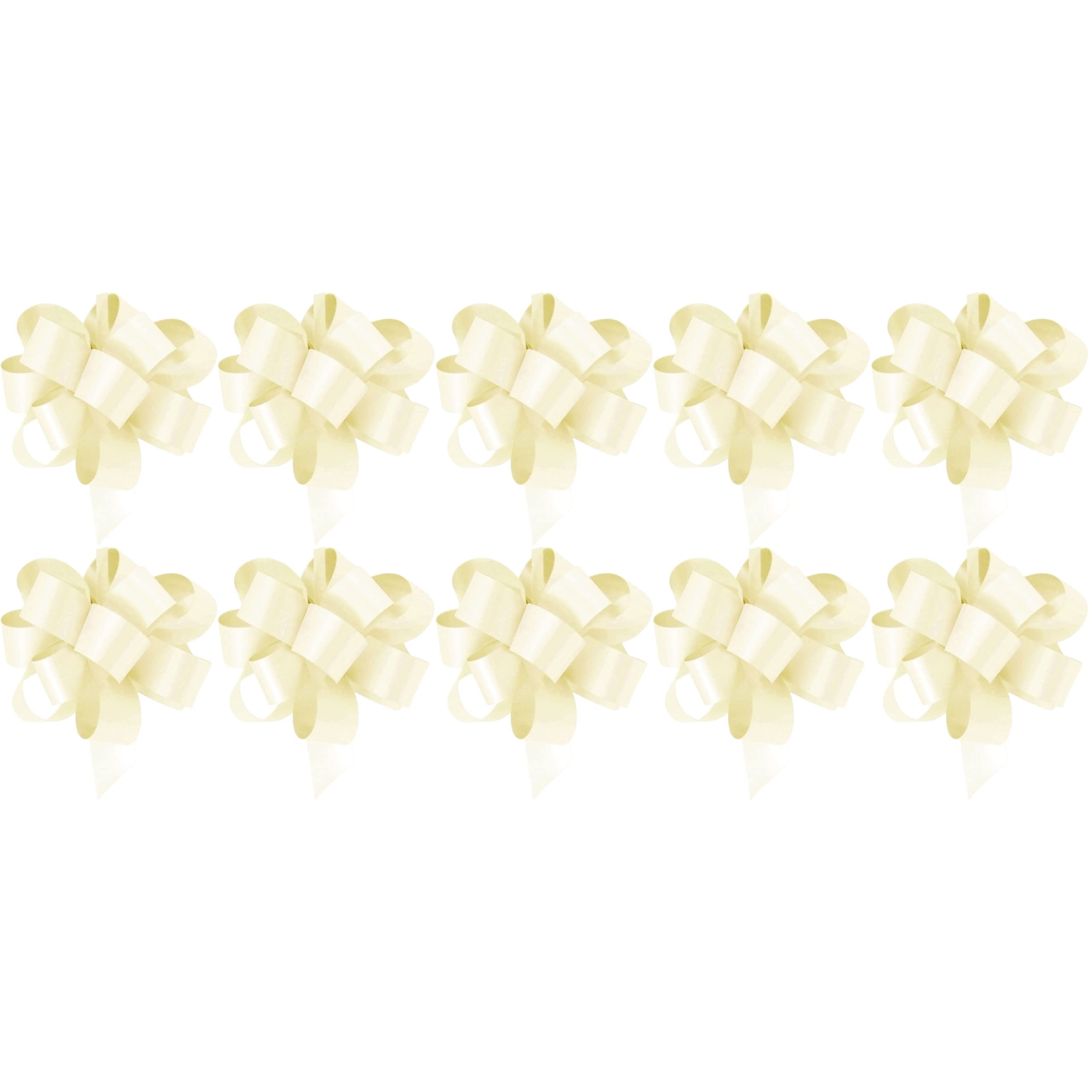 Ivory 5Cm Self Tie Pull Bow Ribbons Wrapping Bows – Festive Xmas Present Decorations - 10 Pack (Ivory)