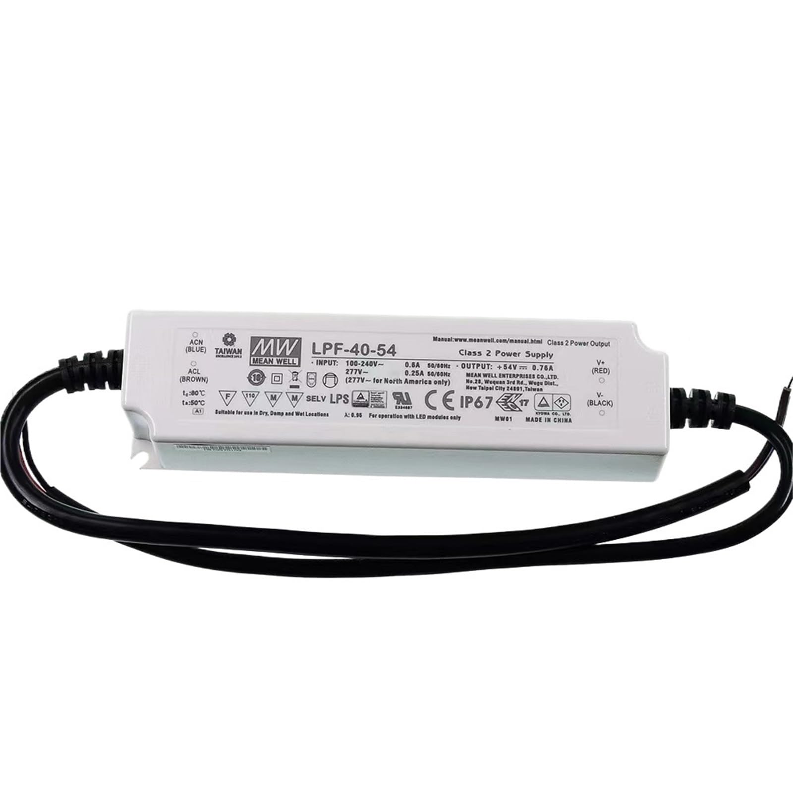 FCARUMIQP LPF-40-24 24V 1.67A Constant Voltage Current LED Lighting Driver Class 2 II PFC IP67