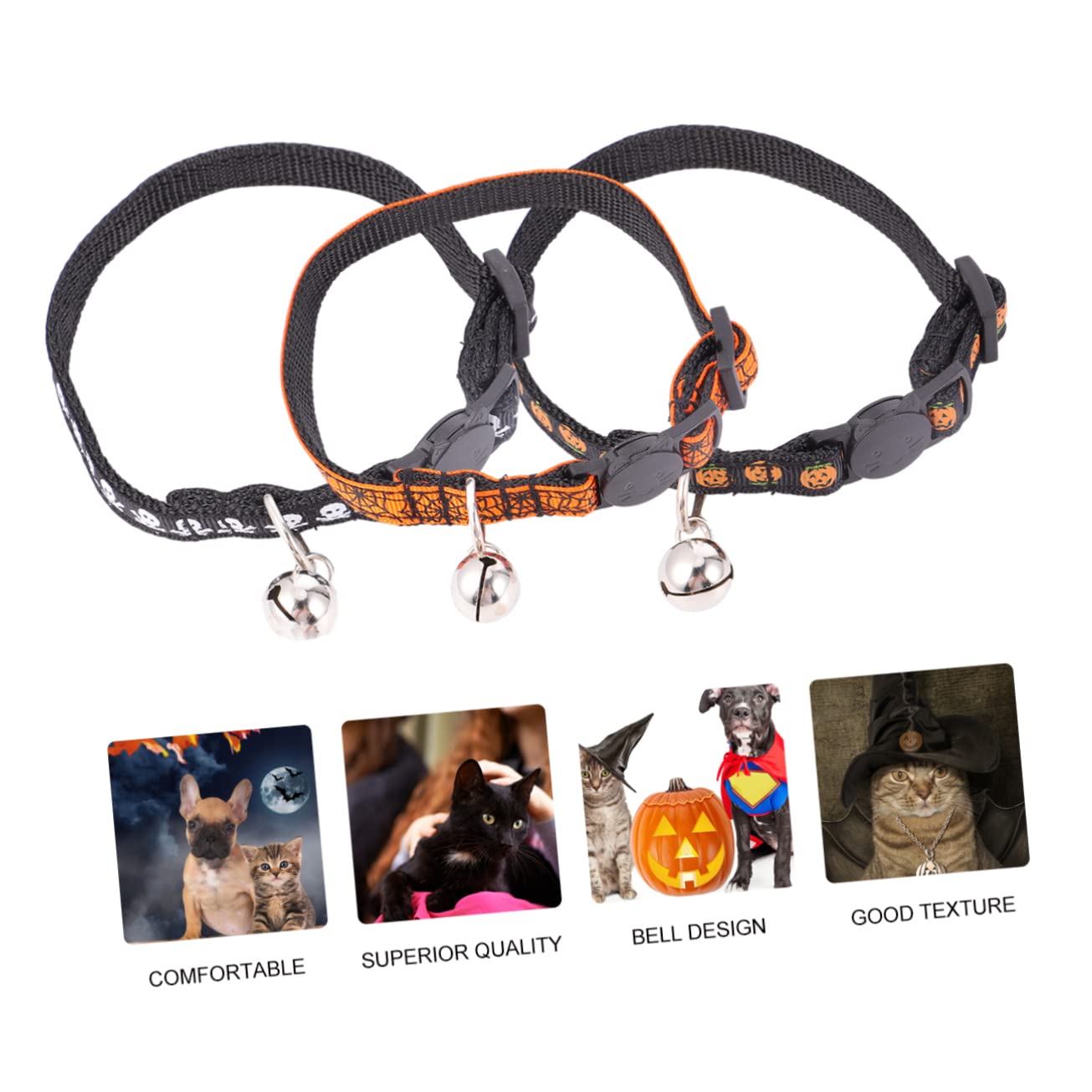 minkissy 3er-Set Halloween-katzenhalsband Mit Glöckchen Verstellbares Haustierhalsband Für Halloween Exquisites Handgefertigtes Design 3 Stück X 3