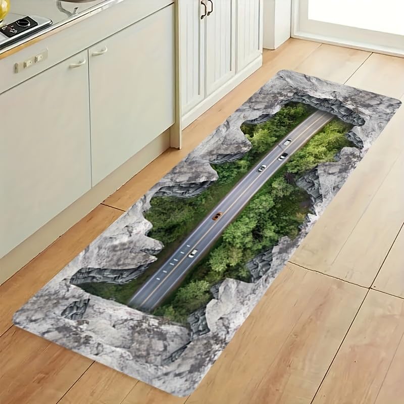SMXVRC Highway Runner Rugs for Hallway, 160x210cm, Visual Illusion Mountain Carpet for Entryway, Ultra Soft Reduce Noise No Crease Rugs, Durable Foldable Breathable Washable Carpets for Bedside