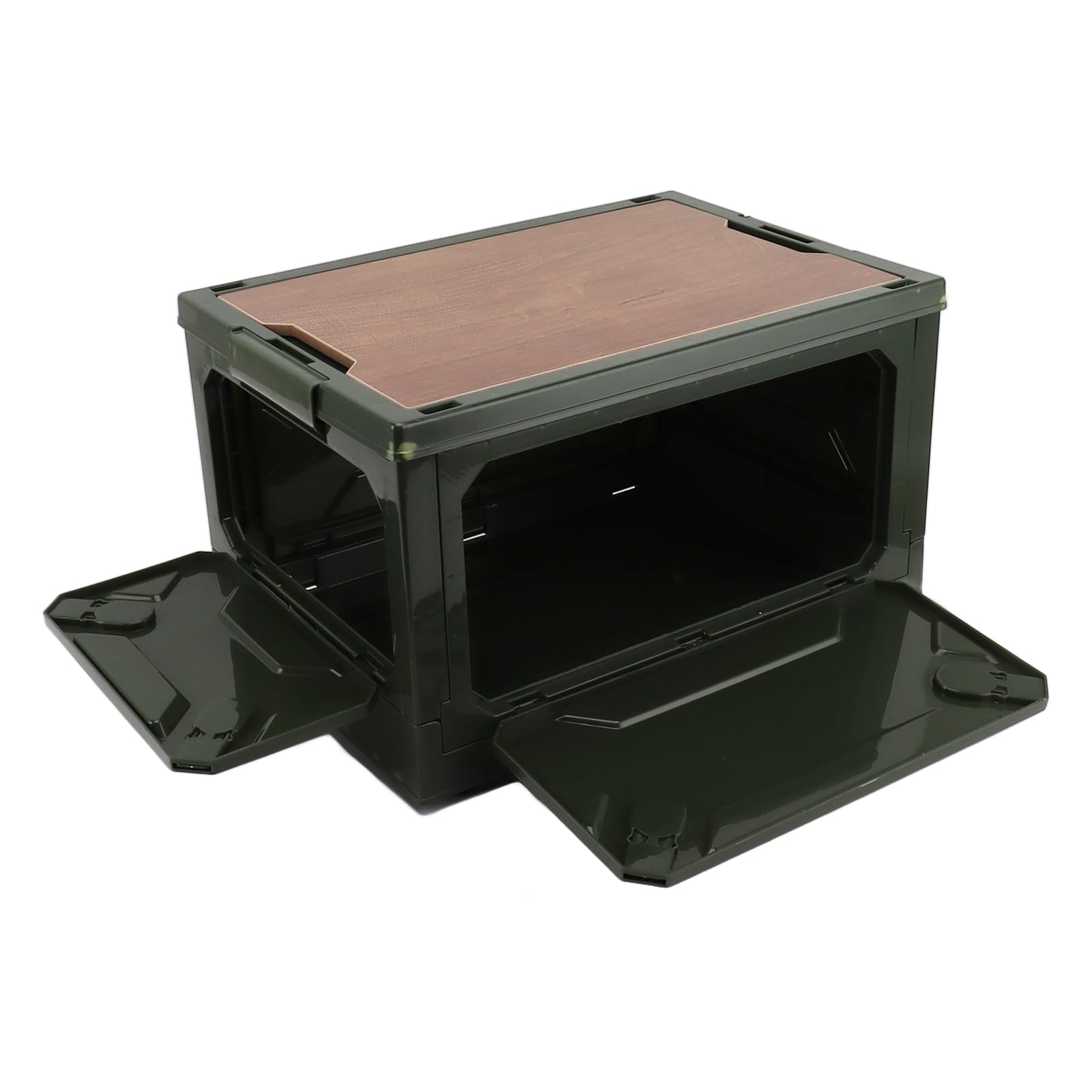 Household Folding Storage Box with Wheels, 41x29x24.5cm/16.14x11.42x9.65 Inch Wooden Cover Collapsible Multifunctional Camping Box Stackable Nicely for Picnic Outdoor Car Organization(OD Green)